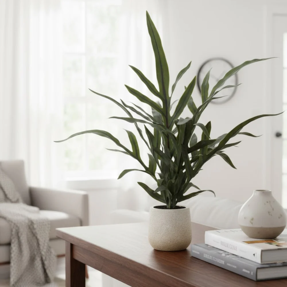 Allstate Floral 18" Java Fern Leaf Plant with Plastic Vase - Green - Image 2