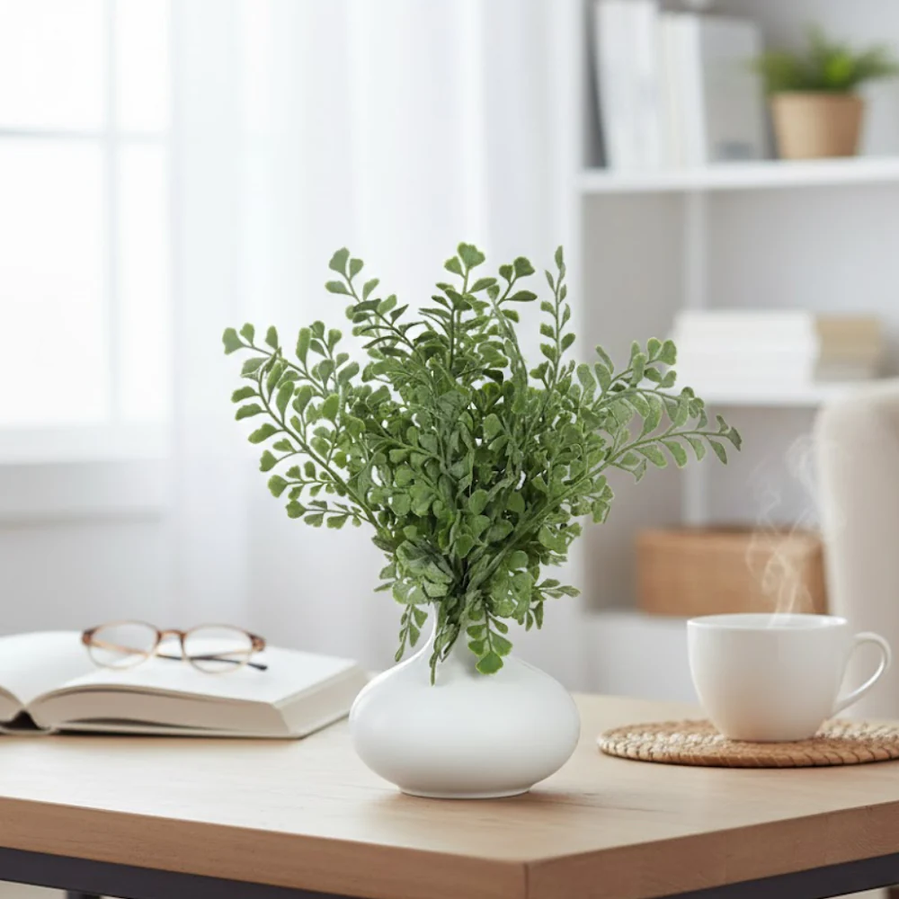 Allstate Floral 11.5" Fern with Ceramic Vase - White/Green - Image 2