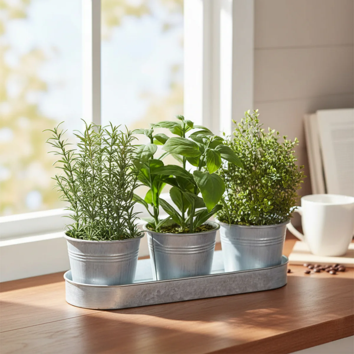 Allstate Floral 9" Mixed Herb Plants with Tin Pots - Green - Image 2