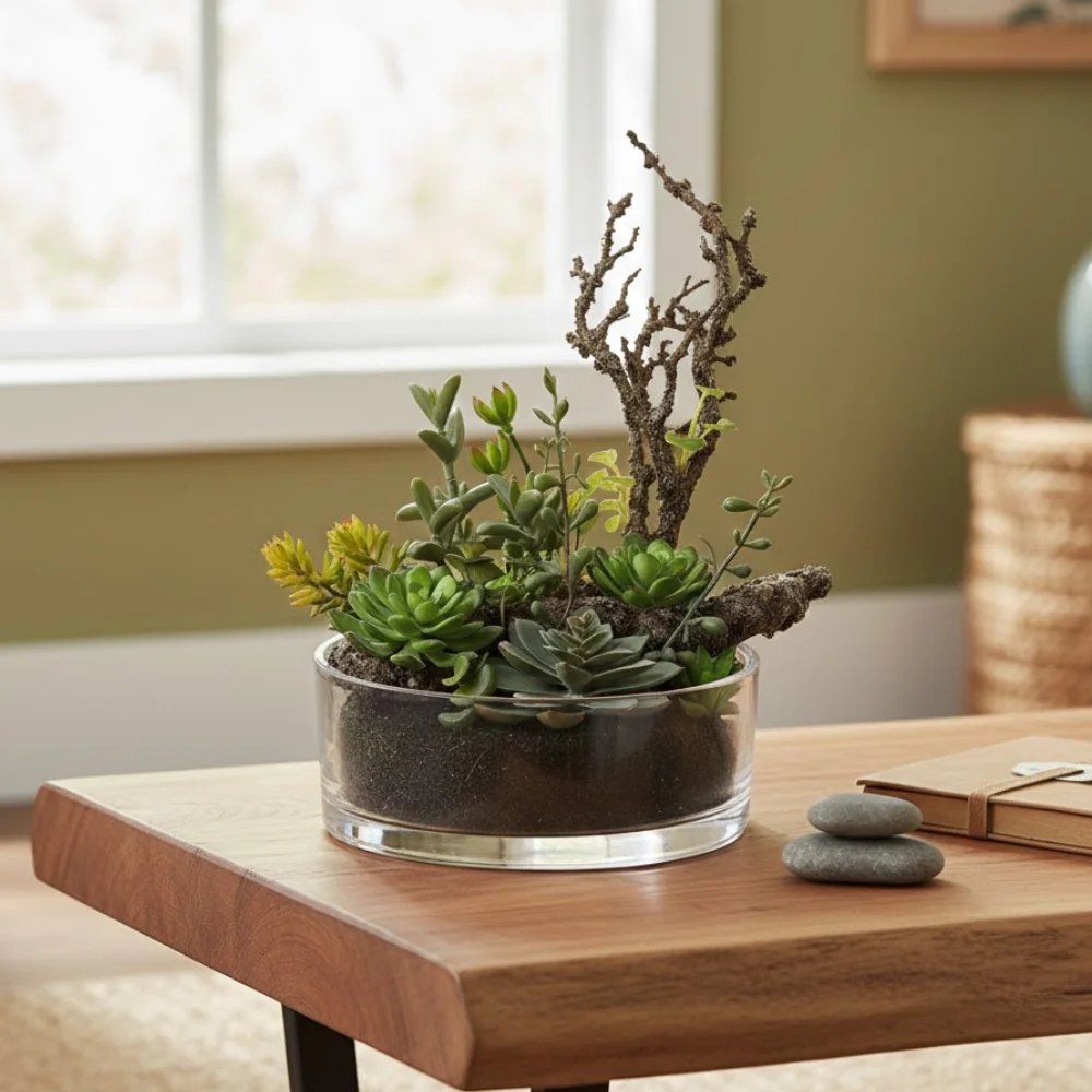 Allstate Floral 12.5" Succulent Artificial Plant with Glass Vase - Green - Image 2