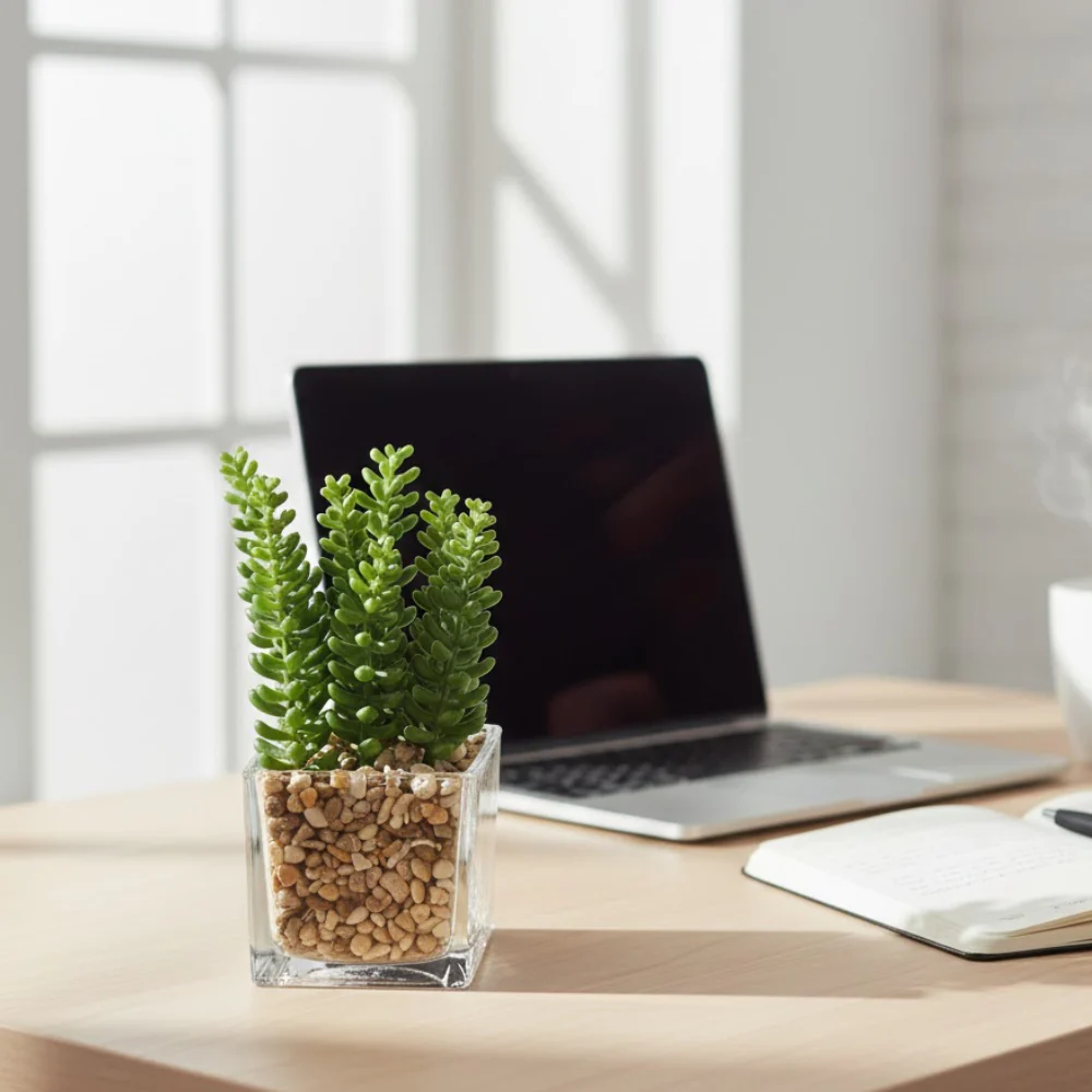Allstate Floral 7" Sedum Artificial Plant with Glass Vase - Green - Image 2