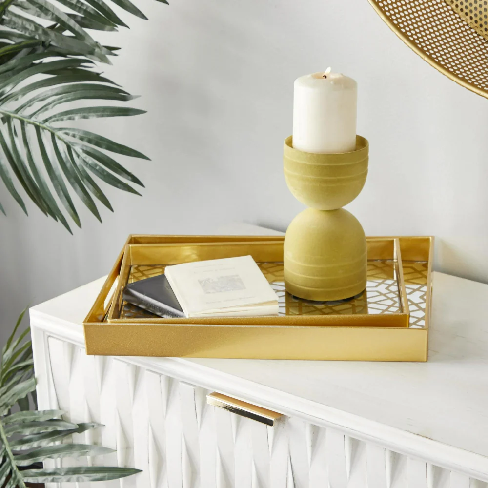 Decor Mache Mirrored Geometric (2 Pieces) Tray Set - Gold - Image 5