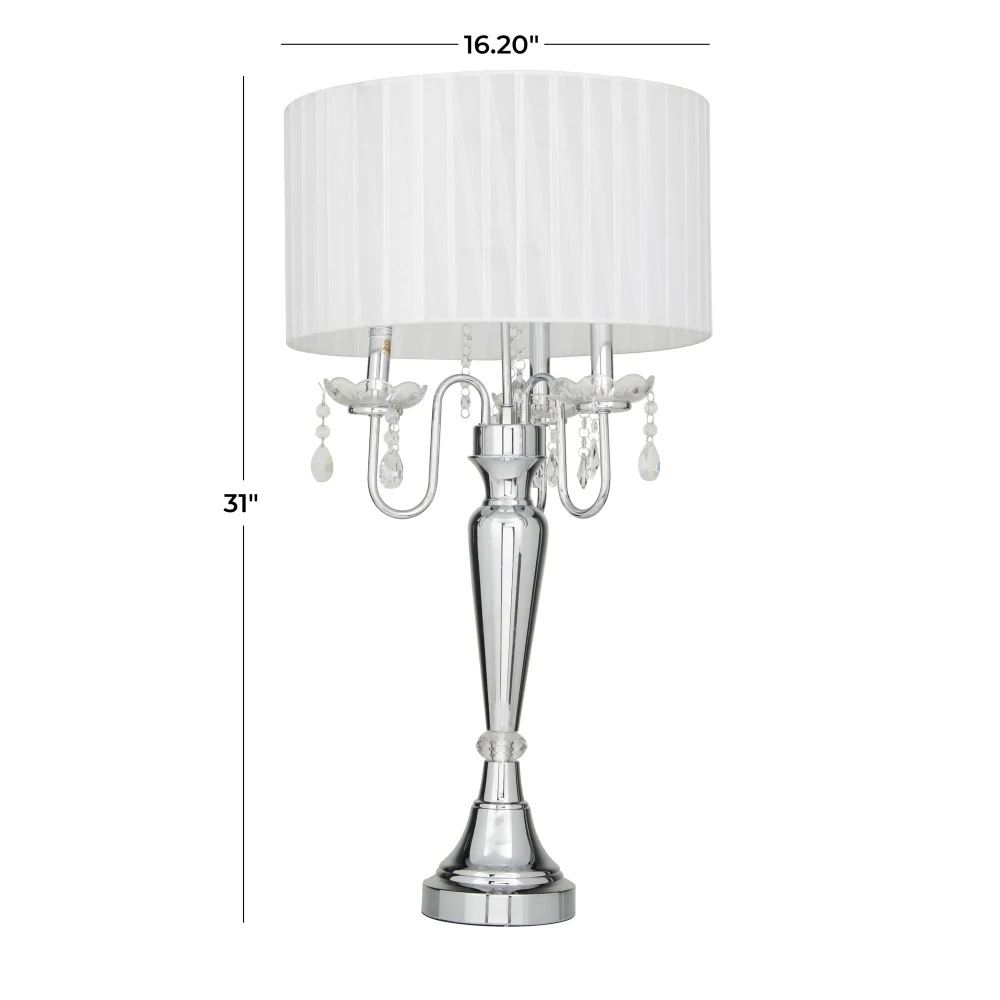 Decor Mache 31" Table Lamp with Fabric Shade - White/Silver - Image 5