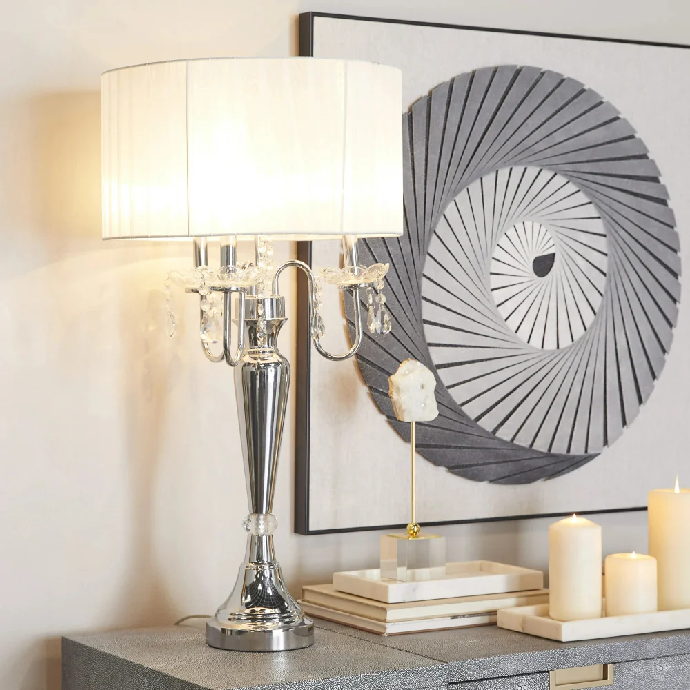 Decor Mache 31" Table Lamp with Fabric Shade - White/Silver - Image 6