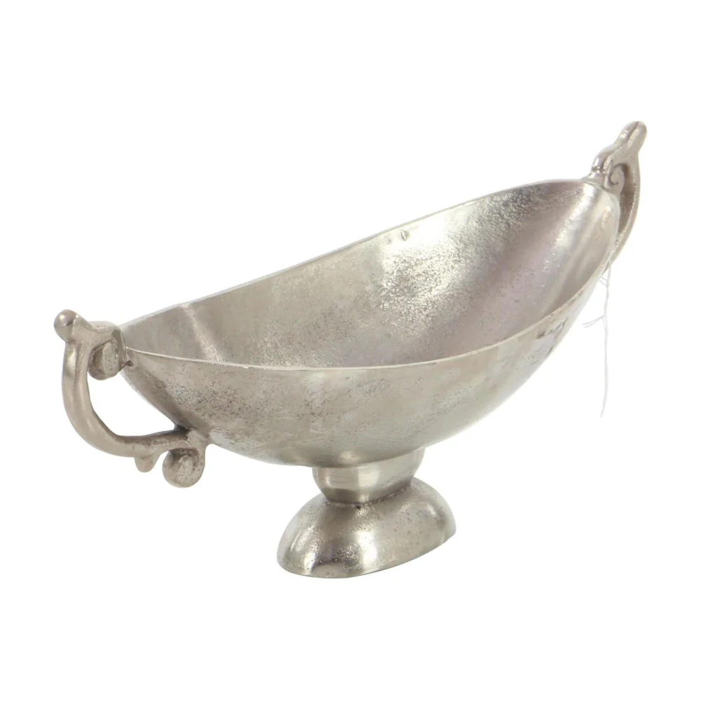 Decor Mache 8" Aluminum Metal Decorative Bowl with Handles - Silver - Image 3