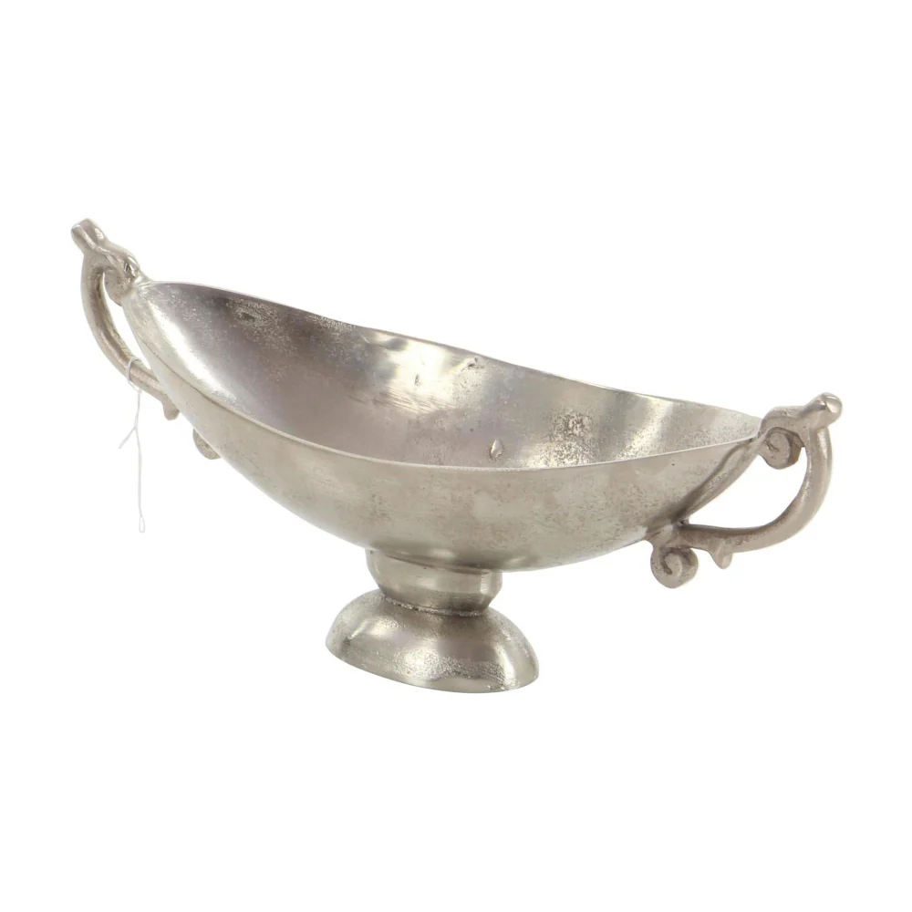 Decor Mache 8" Aluminum Metal Decorative Bowl with Handles - Silver - Image 4