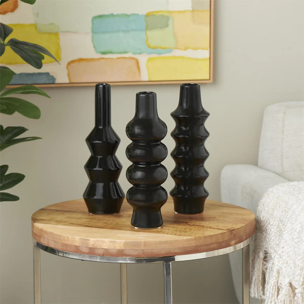 Decor Mache Abstract Bubble Inspired Decorative Vase (Set of 3) - Black - Image 4