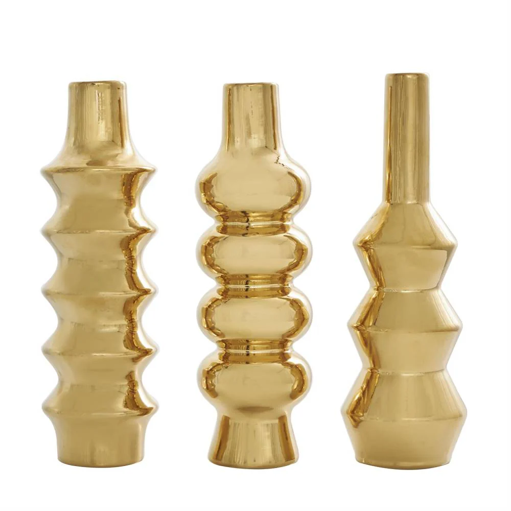 Decor Mache Abstract Bubble Inspired Decorative Vase (Set of 3) - Gold