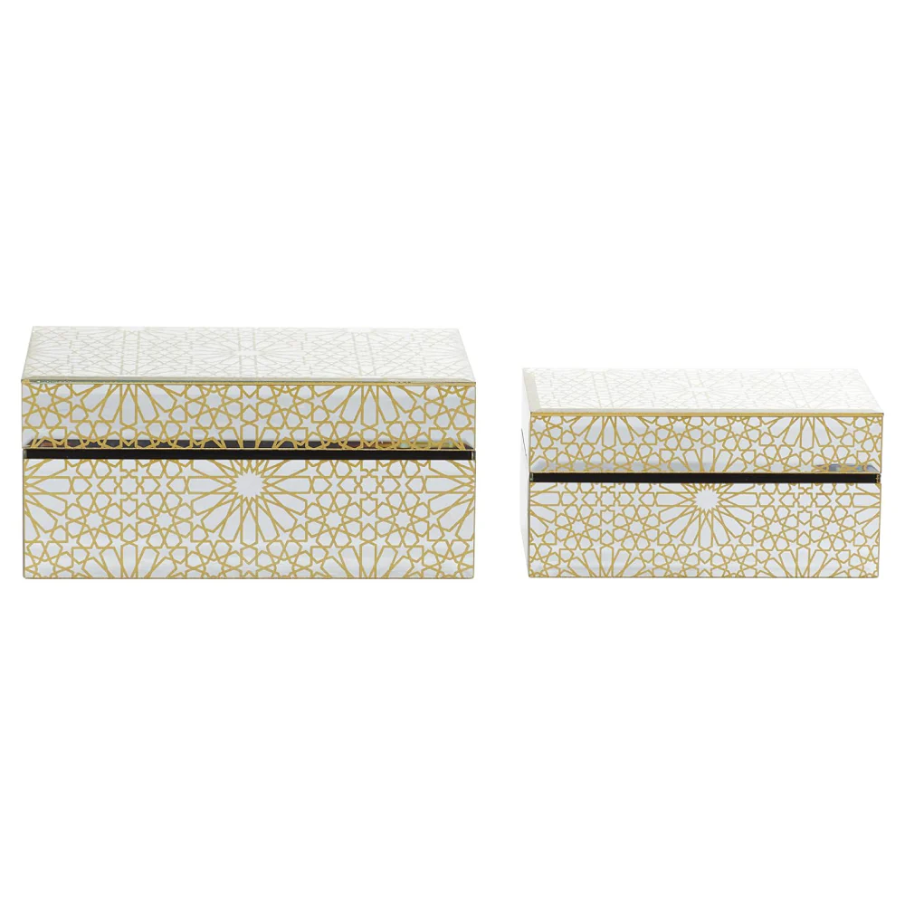 Decor Mache Glam Hinged Lid Jewelry Box (Set of 2) - Gold - Image 3