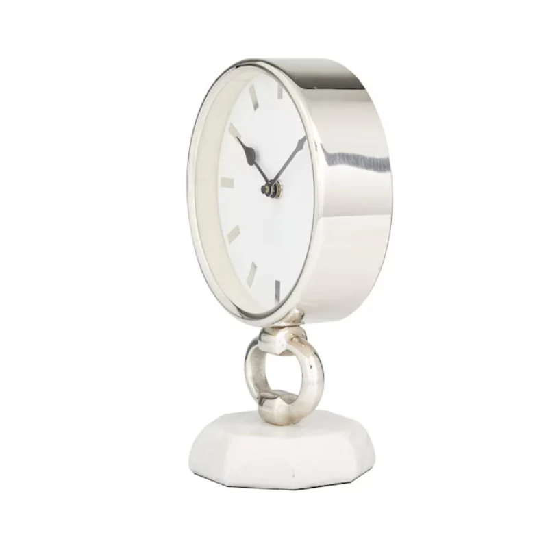 Decor Mache Modern 10" Round Tabletop Clock - Silver - Image 3