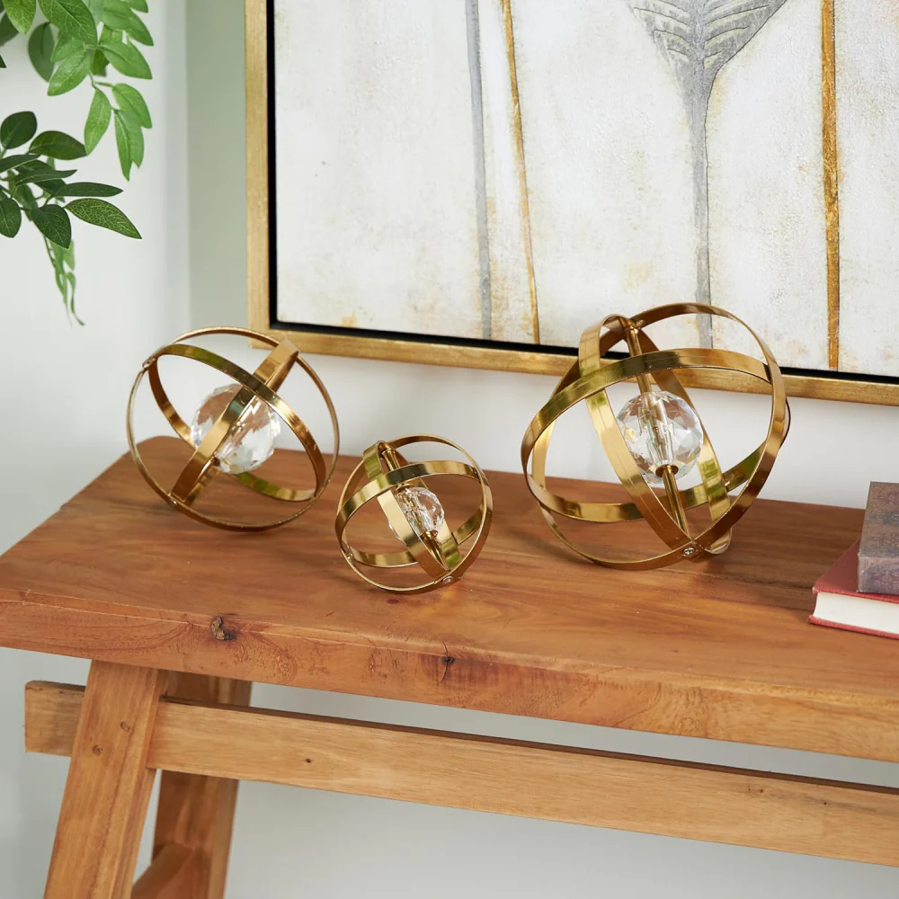 Decor Mache Contemporary Geometric Sculpture (Set of 3) - Gold - Image 4