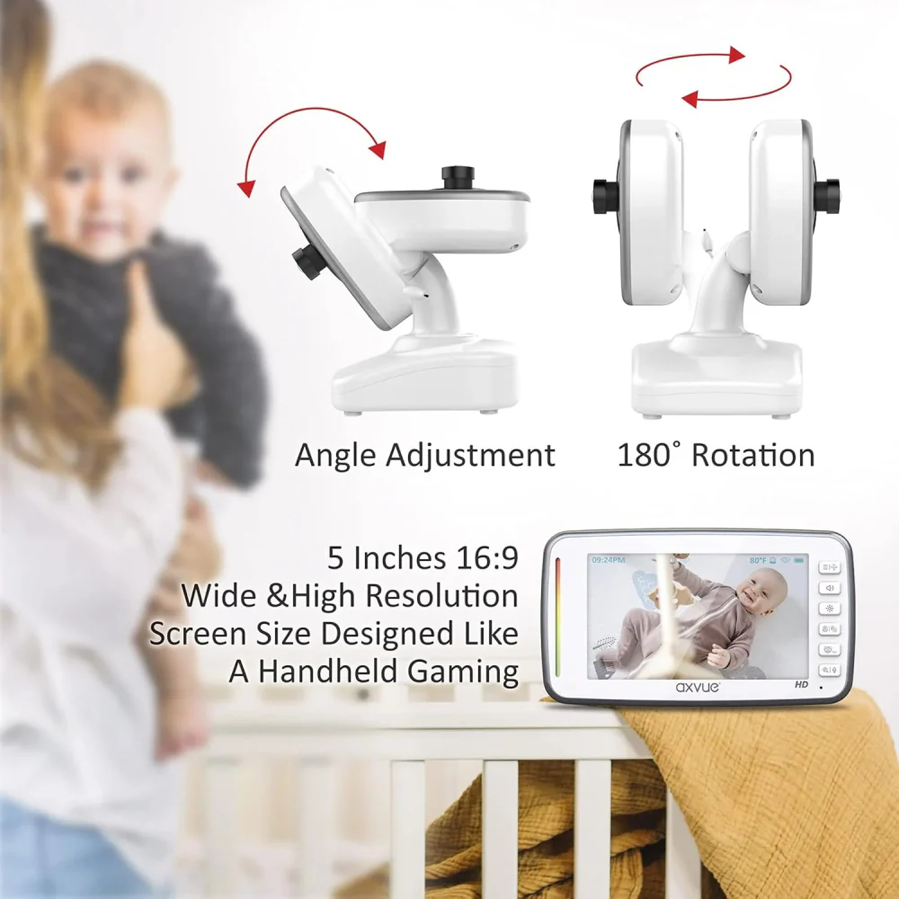 AXVUE 5" HD Screen Baby Monitor with 2 Camera - White - Image 3