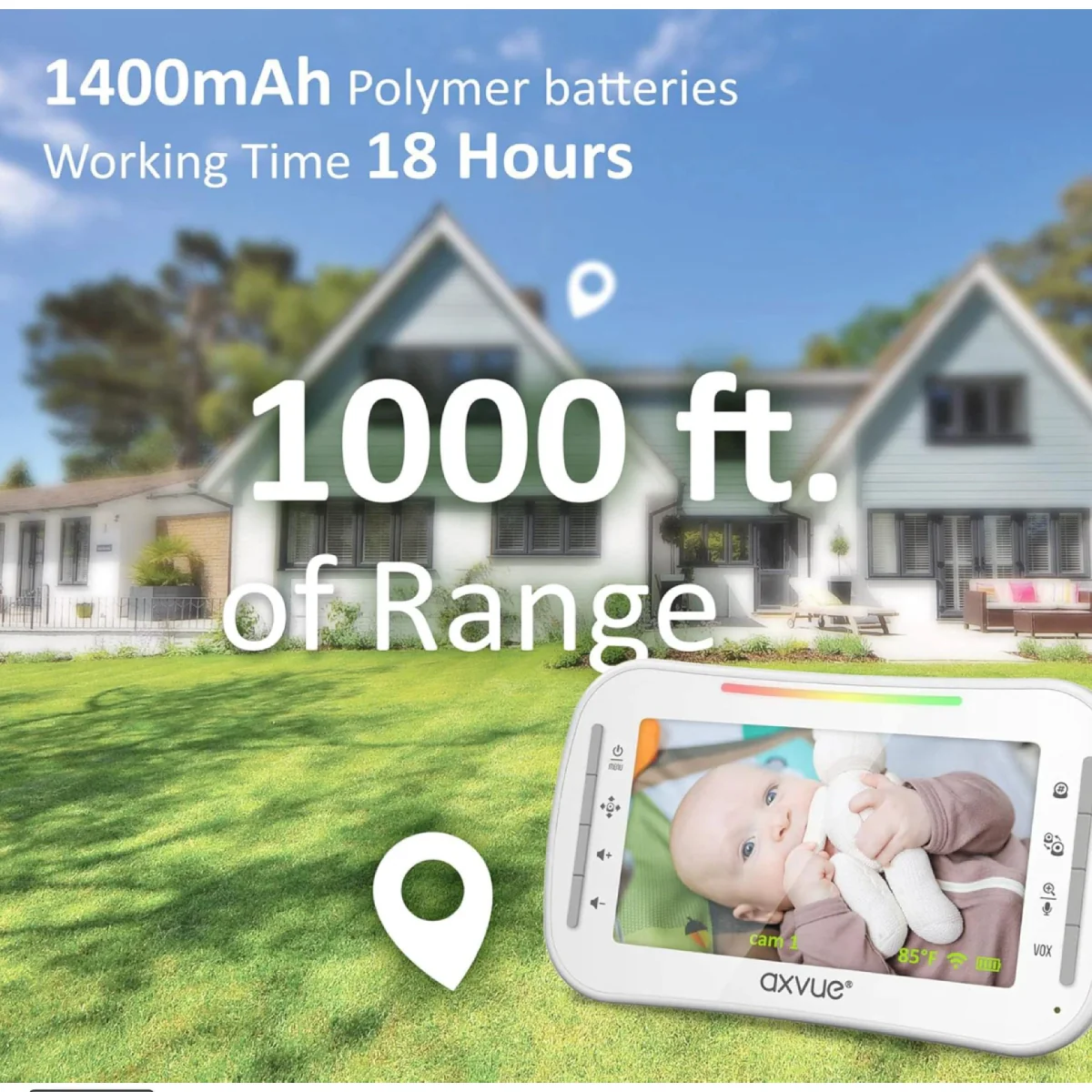 AXVUE 4.3" HD Screen Baby Monitor with Camera - White - Image 4