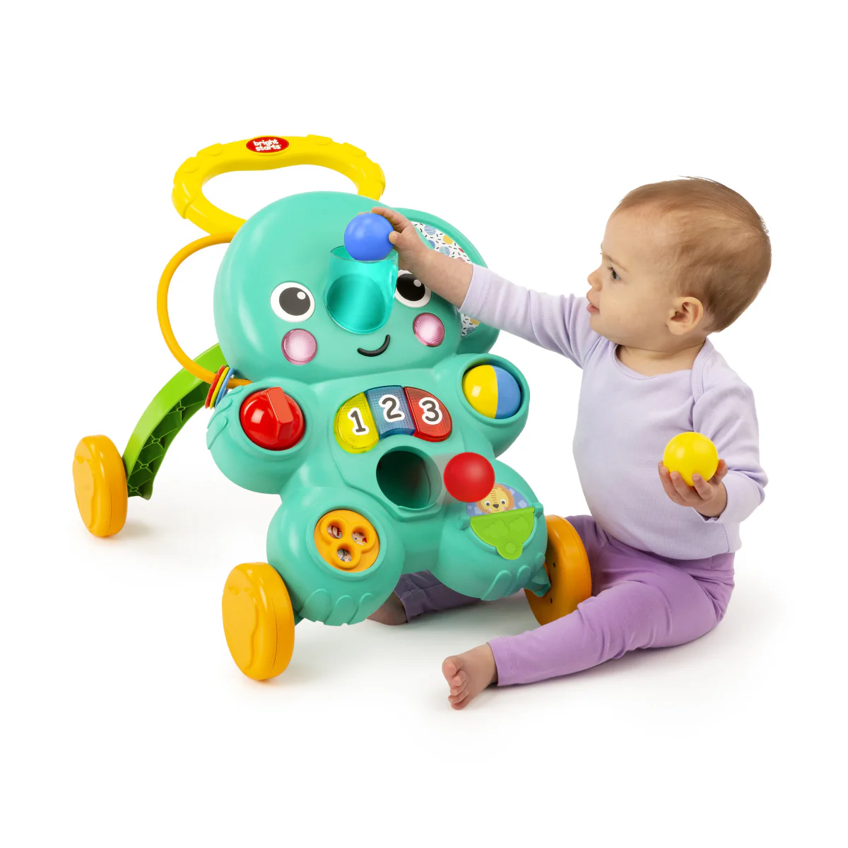 Bright Starts Stroll 'n Roll Elephant 2-in-1 Ball Play Walker with 70+ Songs and Sounds - Blue - Image 2