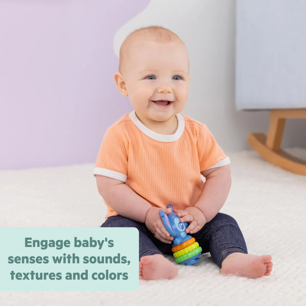 Bright Starts Disney Baby Twist-a-Stitch Fidget Toy with Textured Rings - Blue - Image 2