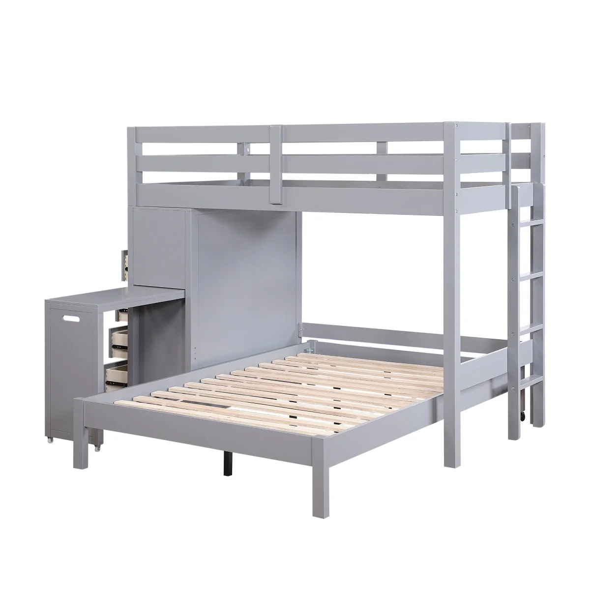 Youth Explorer Twin over Full Loft Bunk Bed with Chest and Hidden Desk by Homelegance - Gray - Image 3
