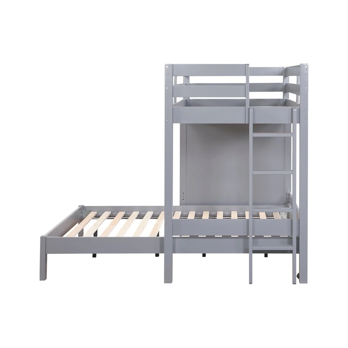 Youth Explorer Twin over Full Loft Bunk Bed with Chest and Hidden Desk by Homelegance - Gray - Image 4