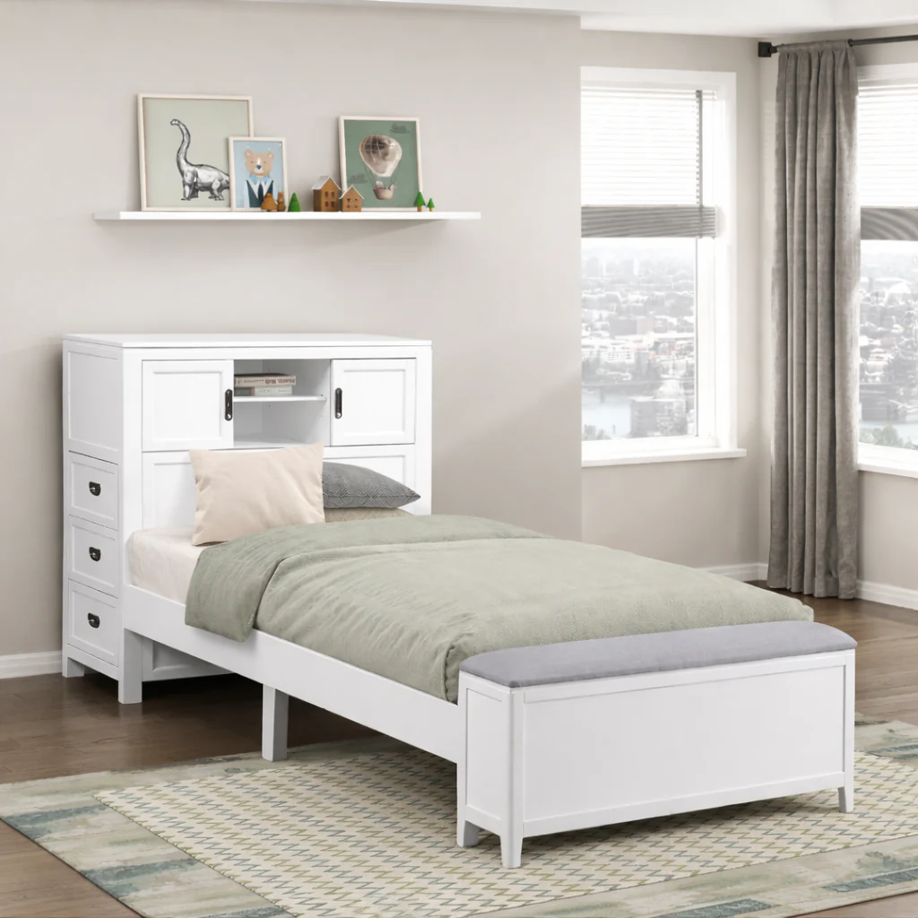 Youth Explorer Twin Bookcase Platform Bed by Homelegance - White - Image 2
