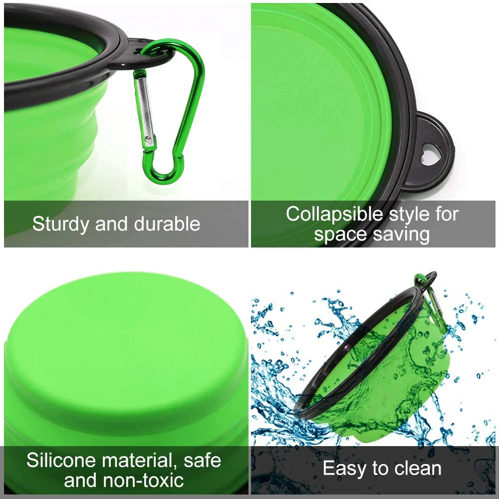 5" Portable and Foldable Small Dog Bowl-Green set of 5 - Image 2