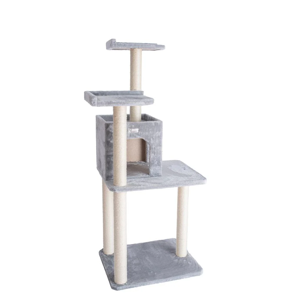 57-Inch Real Wood Cat Tree In Silver Gray With Two-Door Condo - Image 2