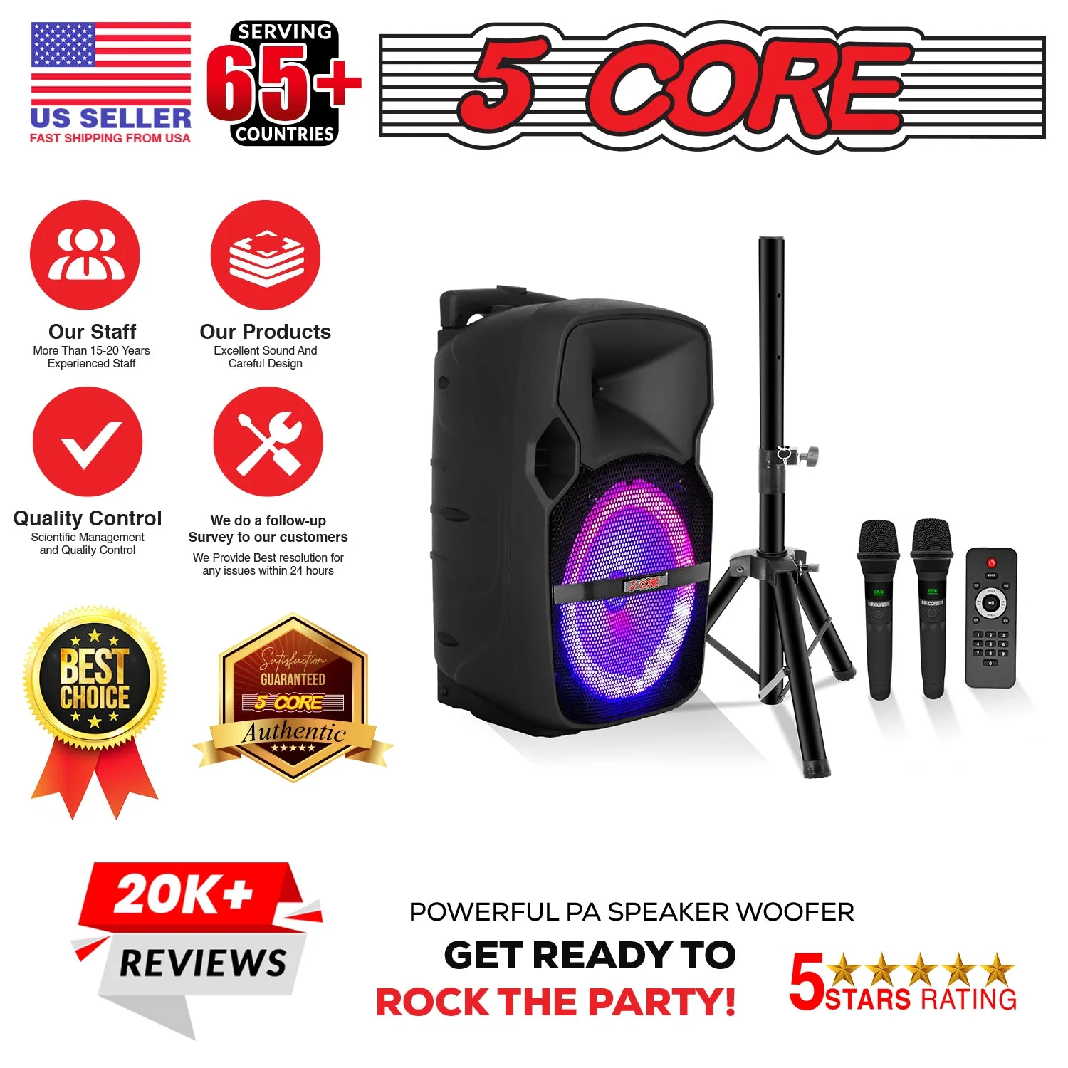 5Core 10 inch PA Portable Bluetooth Party Speaker Karaoke Boombox + 2 Wireless Mics - Image 12