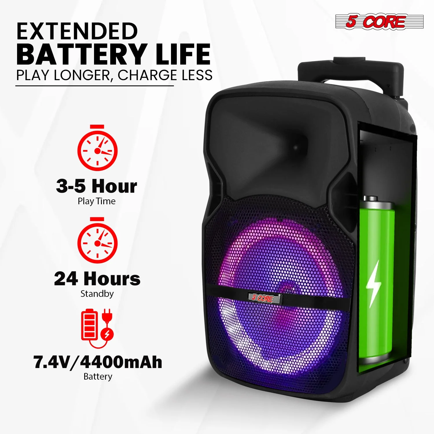 5Core 10 inch PA Portable Bluetooth Party Speaker Karaoke Boombox + 2 Wireless Mics - Image 5