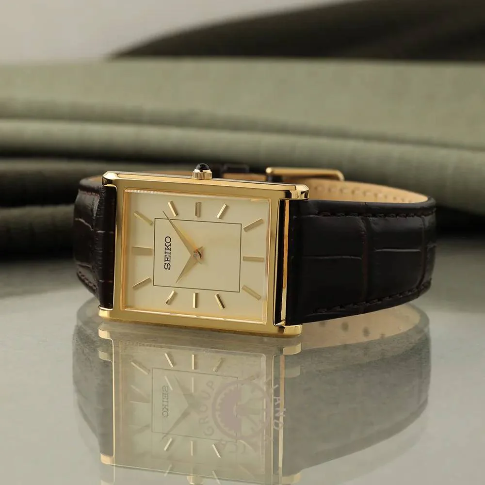 Seiko Men's 27.2mm Brown Strap Watch - Gold Dial - Image 2