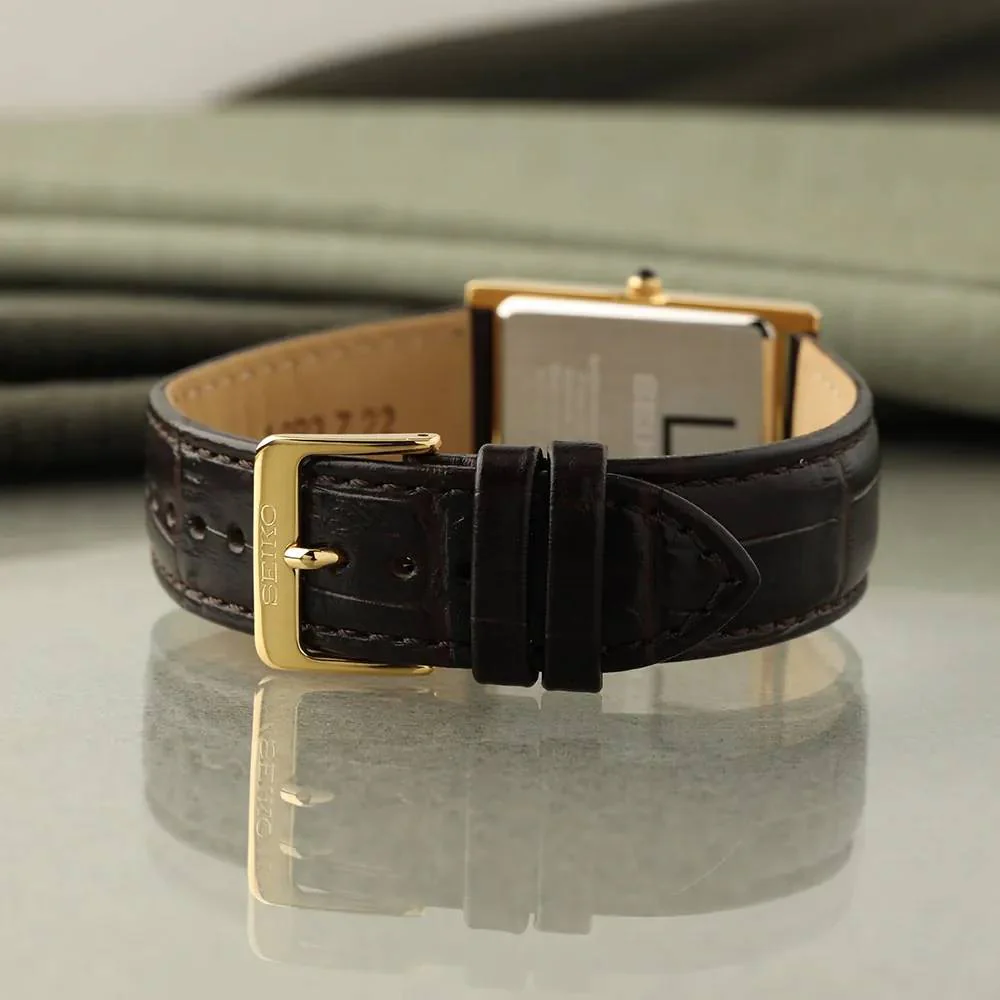 Seiko Men's 27.2mm Brown Strap Watch - Gold Dial - Image 3