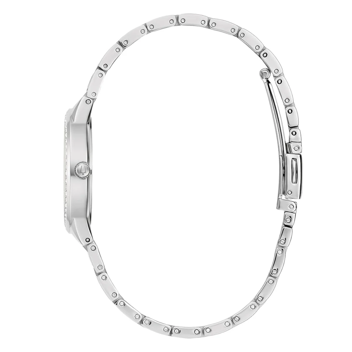 Bulova Women's Crystal 30mm Silver Analog Bracelet Watch with Heart Pendant Necklace Set - Mother of Pearl Dial - Image 3