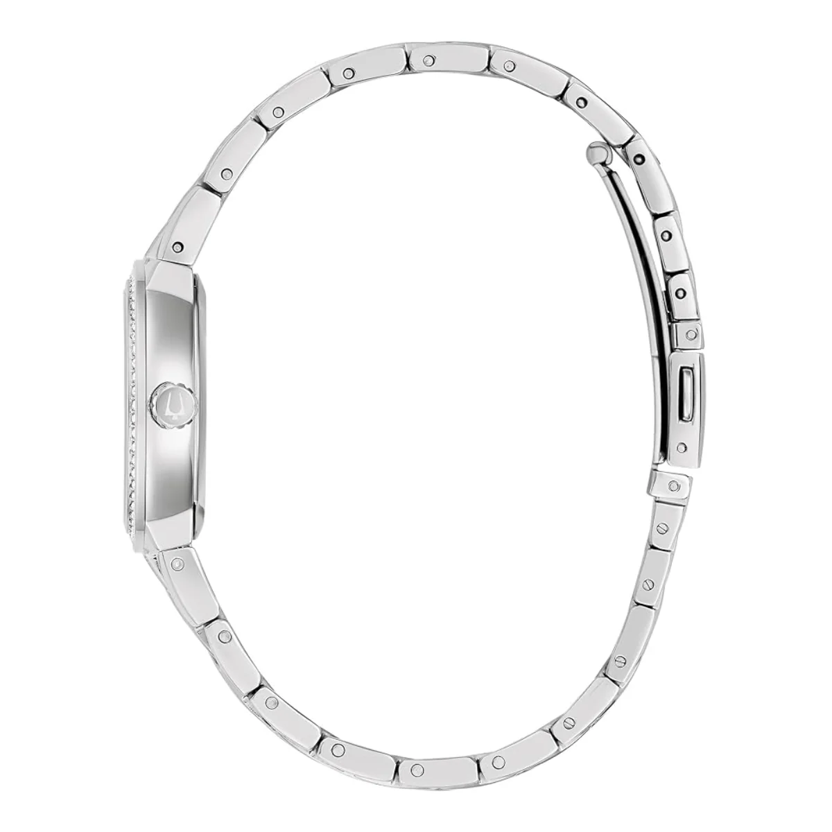 Bulova Women's Crystal 28.5mm Silver Analog Bracelet Watch with Cross Pendant Necklace Set - Mother of Pearl Dial - Image 3