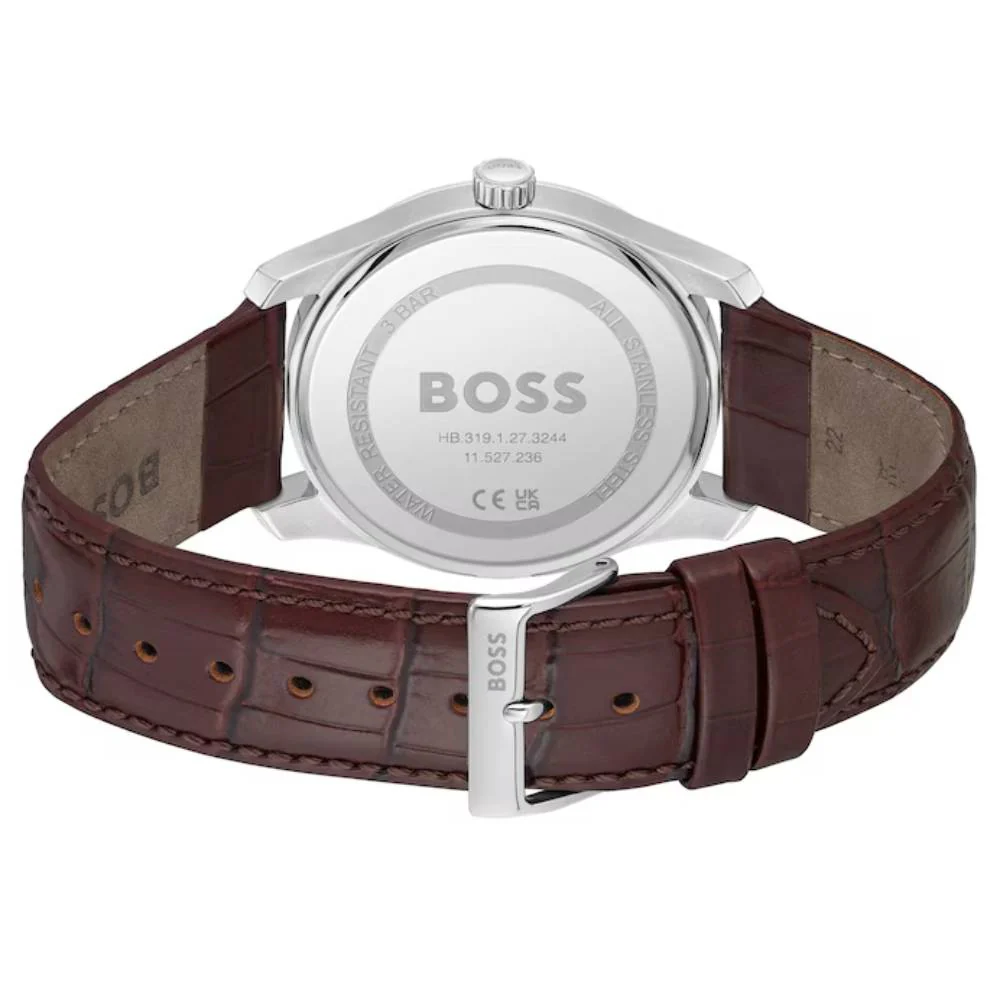 Hugo Boss Principle Men's 41mm Brown Strap Watch - Silver Dial - Image 3