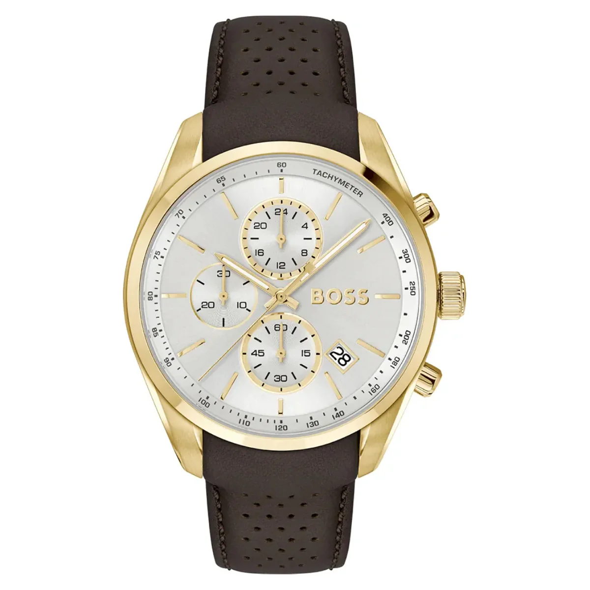 Hugo Boss Grand Prix 44 Men's 44.5mm Brown Strap Watch - Silver Dial