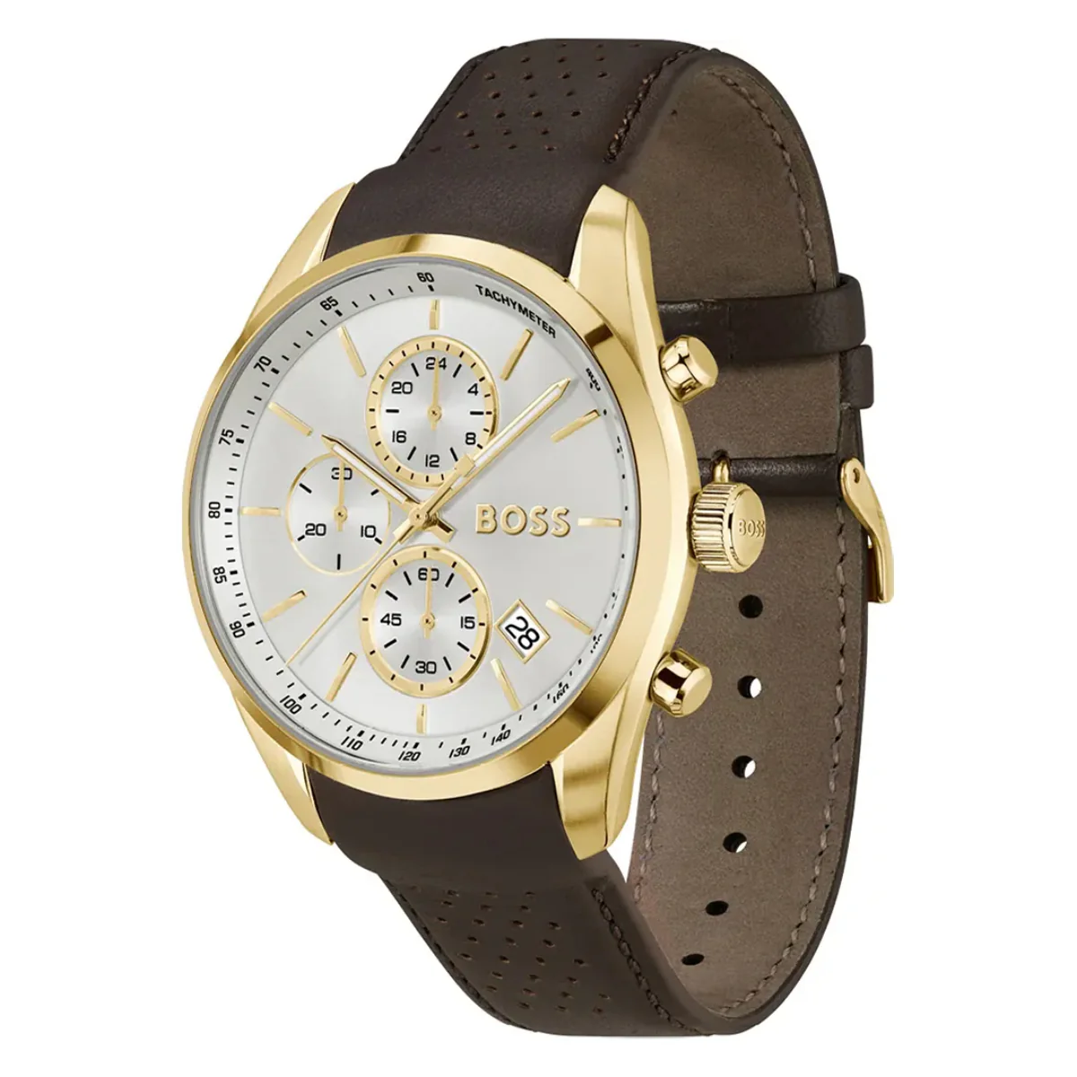 Hugo Boss Grand Prix 44 Men's 44.5mm Brown Strap Watch - Silver Dial - Image 2