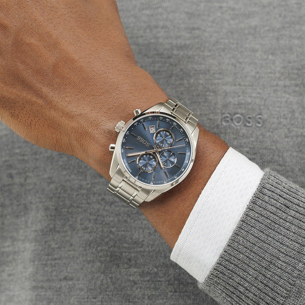 Hugo Boss Grand Prix 44mm Silver Bracelet Watch - Blue Dial - Image 4