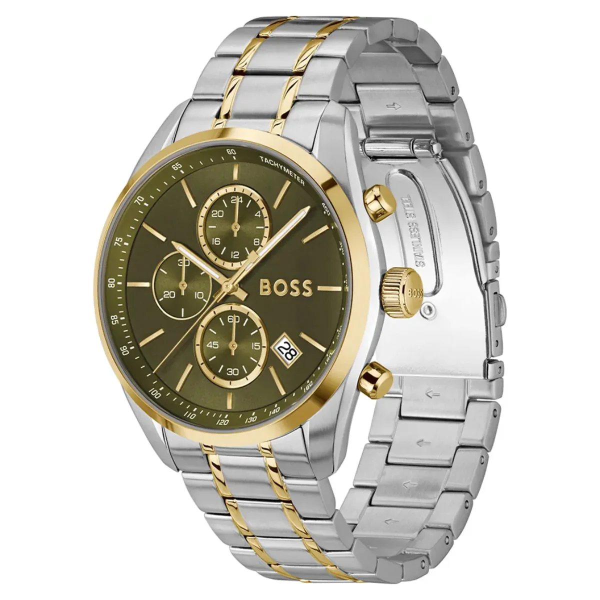 Hugo Boss Grand Prix 44 Men's 44.5mm Two-Tone Bracelet Watch - Green Dial - Image 2
