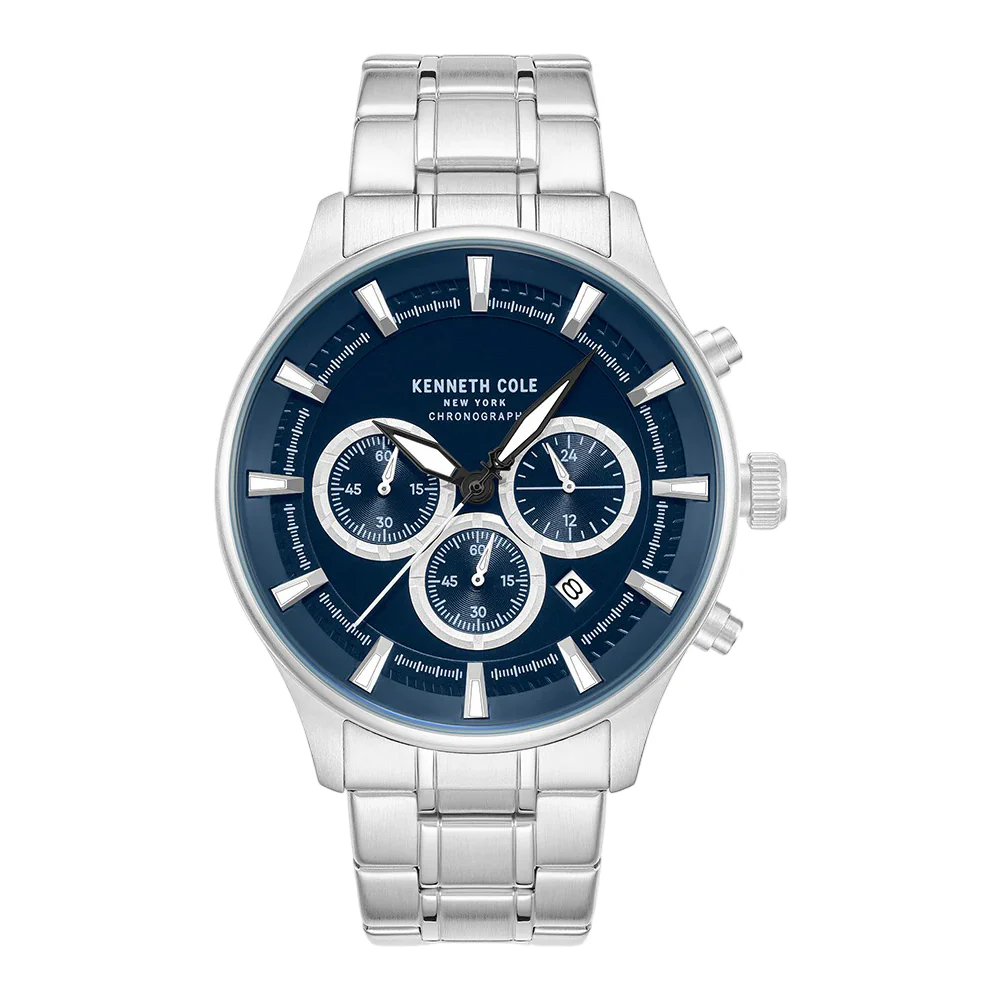 Kenneth Cole New York Skeleton Men's Silver Bracelet Watch - Blue Dial