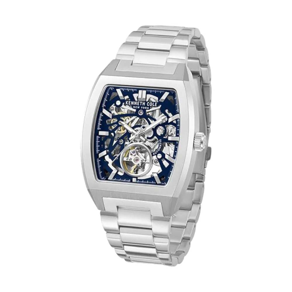 Kenneth Cole New York Skeleton Men's Silver Bracelet Watch - Blue Dial - Image 2