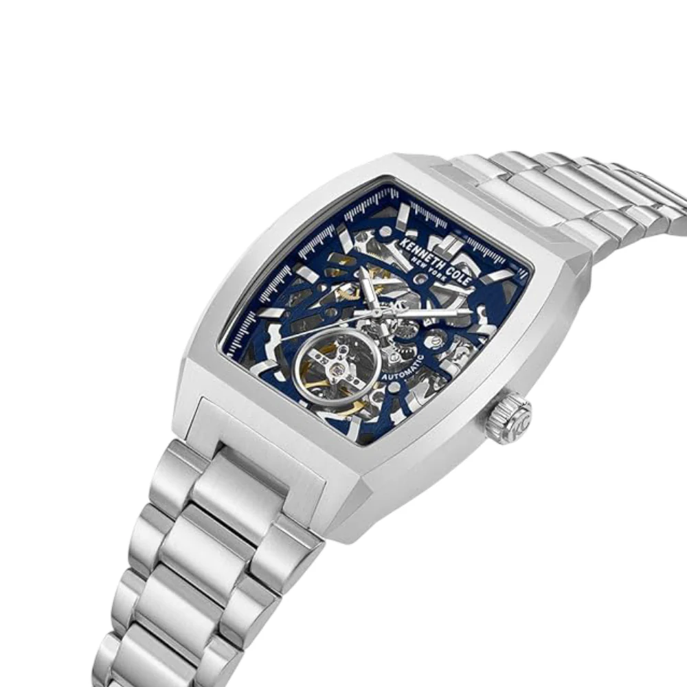 Kenneth Cole New York Skeleton Men's Silver Bracelet Watch - Blue Dial - Image 4