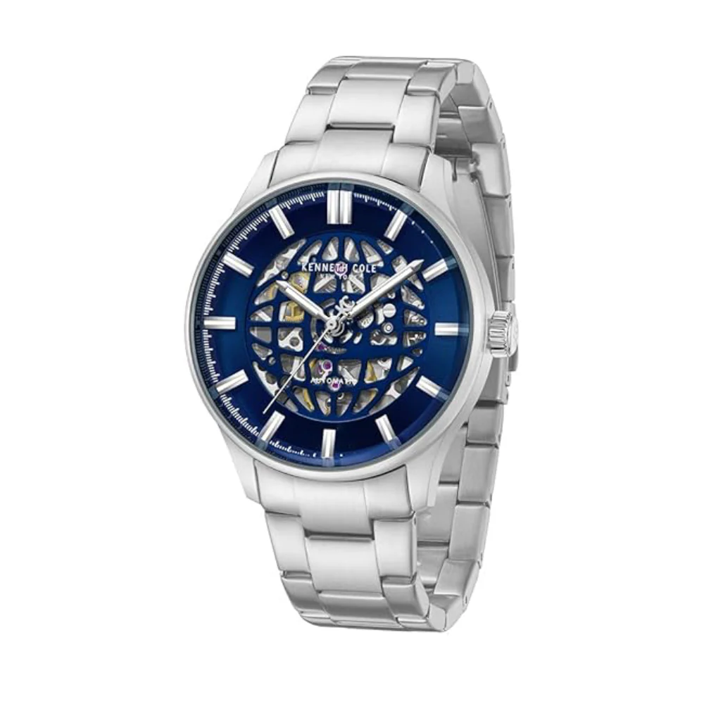 Kenneth Cole Newyork Men's 44mm Skeleton Silver Bracelet Watch - Blue Dial - Image 2