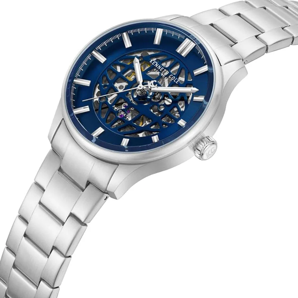 Kenneth Cole Newyork Men's 44mm Skeleton Silver Bracelet Watch - Blue Dial - Image 3