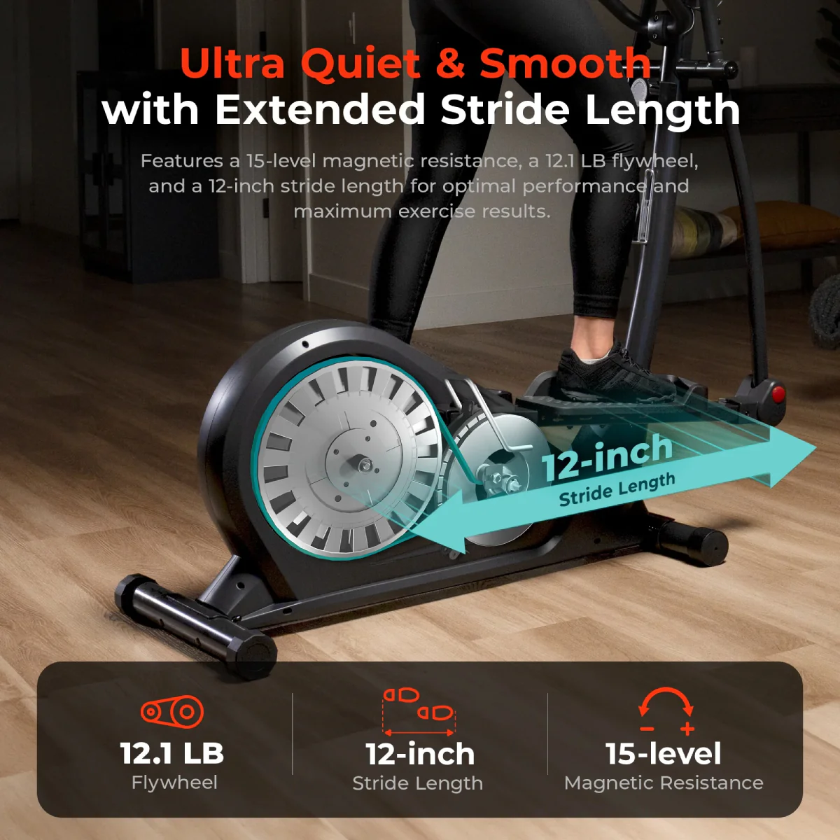 Sunny Health & Fitness SF-E323050 Pro Smart Elliptical Trainer with 15-Levels of Magnetic Resistance - Image 3