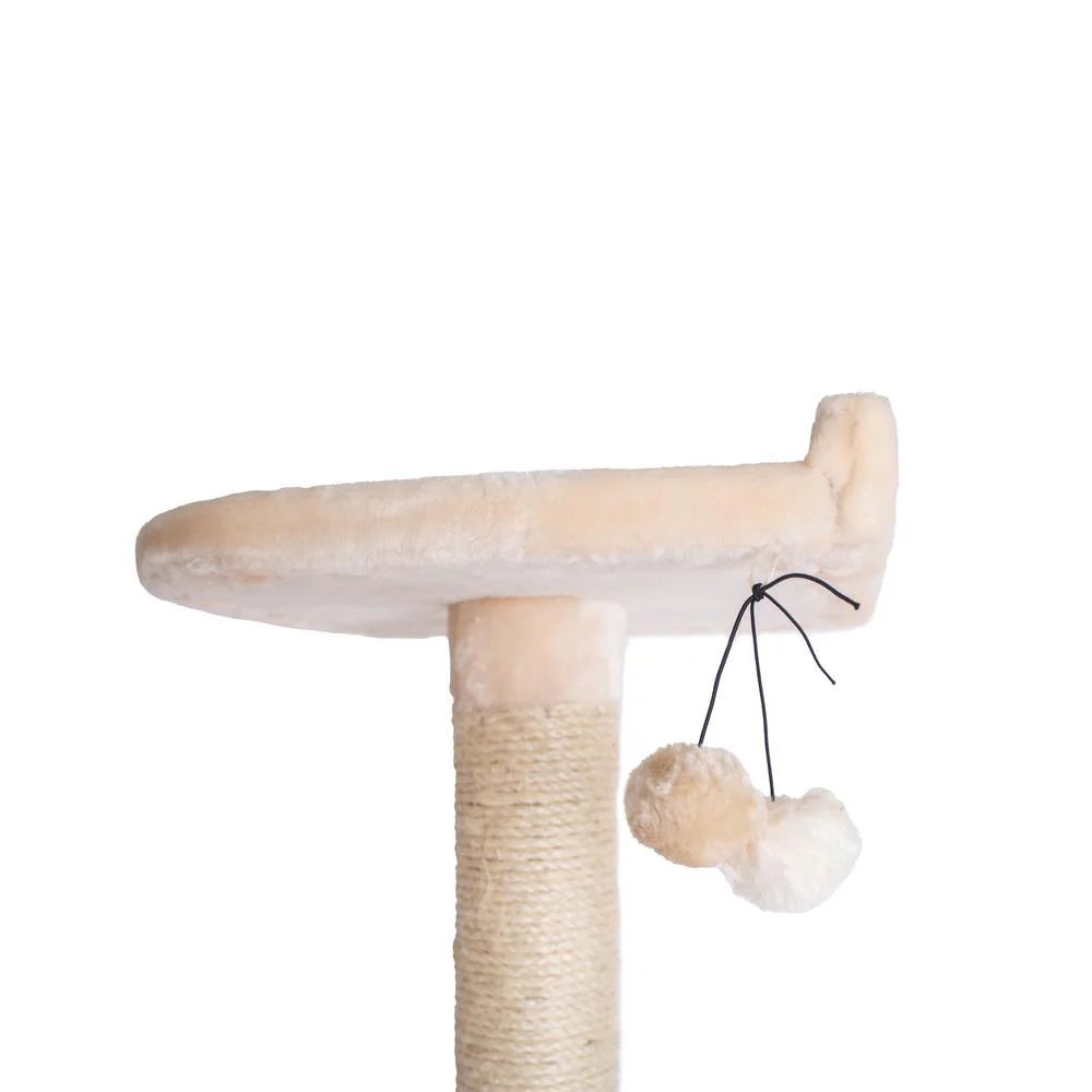 64" Real Wood Cat Tree With Sractch Sisal Post, Soft-Side Playhouse, Almond - Image 3