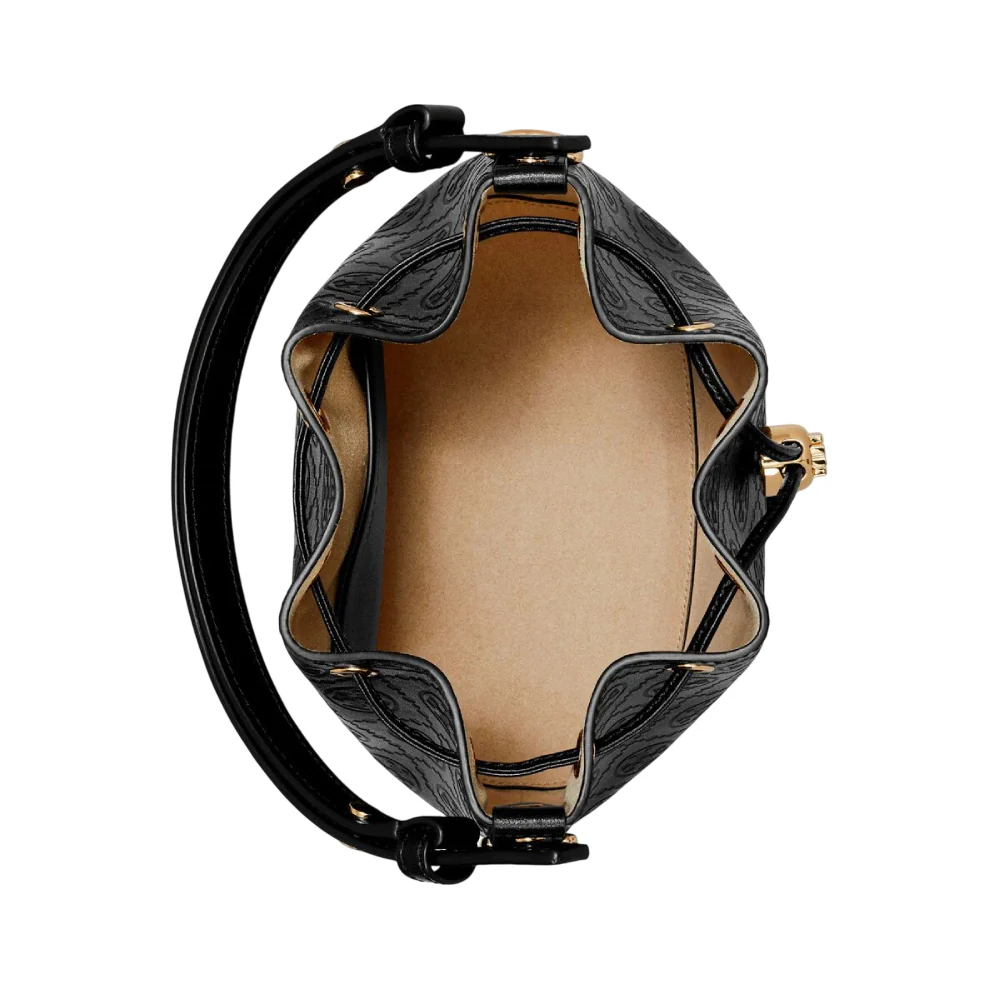 Tory Burch Monogram Leather Bucket Bag - Black - Image 3