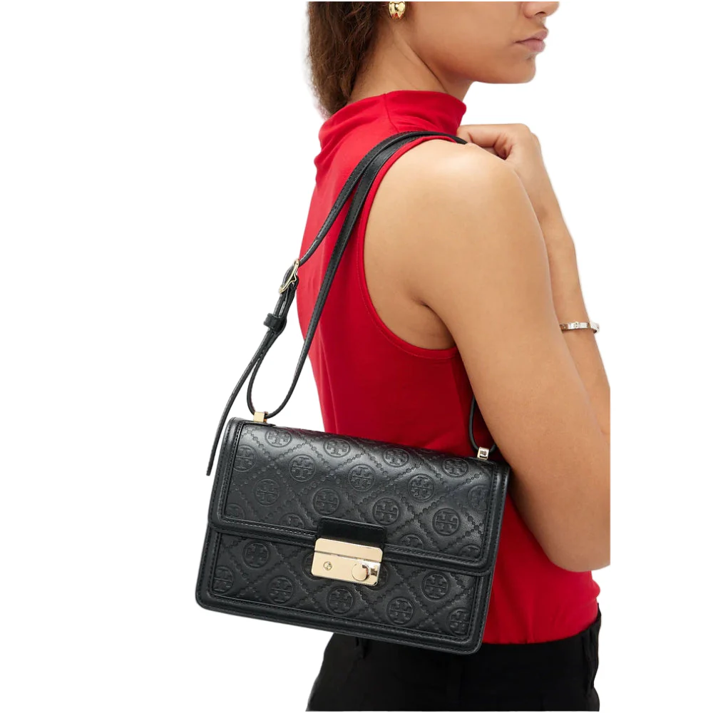 Tory Burch Monogram Shoulder Bag - Black - Image 3