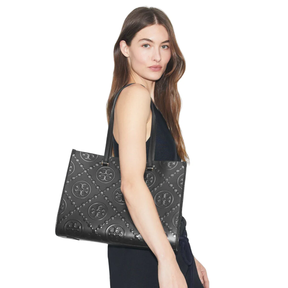 Tory Burch Monogram Embossed Tote Bag - Black - Image 4