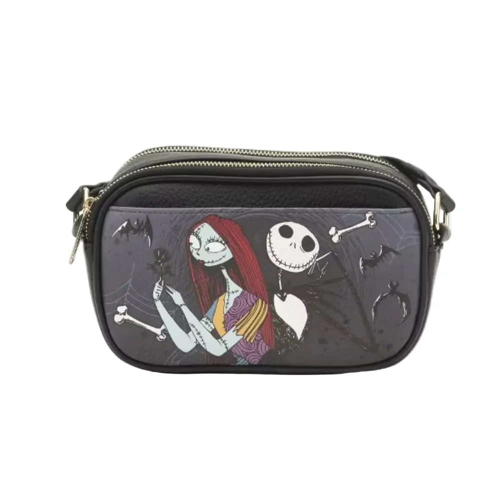 Wondapop Nightmare Before Christmas Designer Series Double Zipper Crossbody Bag with Shoulder Strap - Black - Image 2