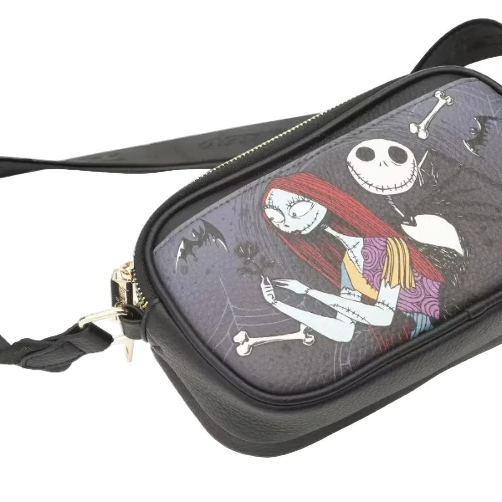 Wondapop Nightmare Before Christmas Designer Series Double Zipper Crossbody Bag with Shoulder Strap - Black - Image 3