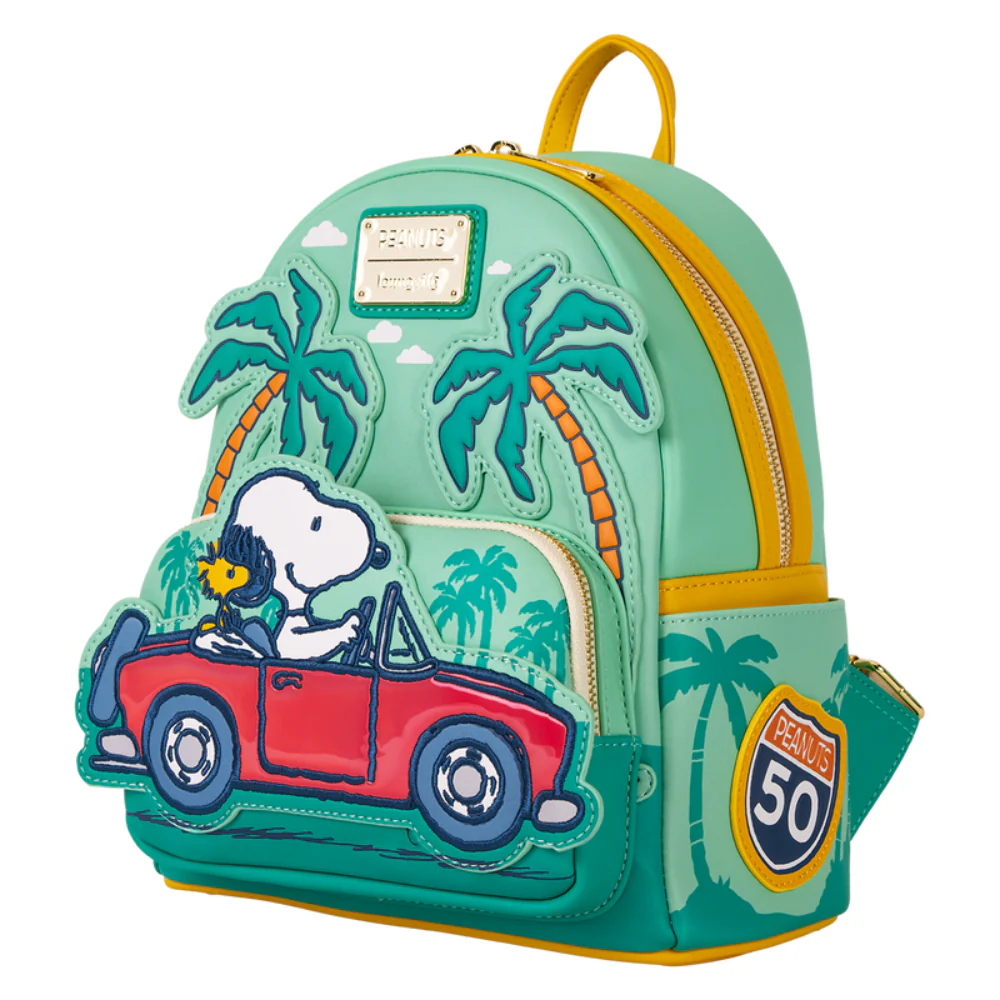 Loungefly Peanuts Snoopy and Woodstock Road Trip Mini Backpack with Adjustable Strap - Green - Image 2