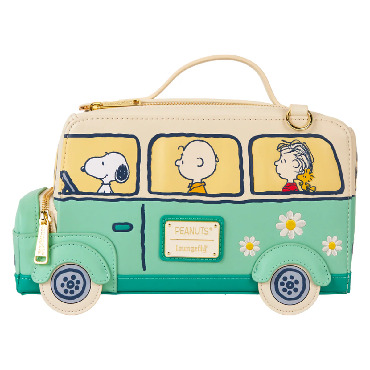 Loungefly Peanuts Gang Road Trip Bus Light Up Figural Crossbody Bag with Adjustable Strap - Green/Beige - Image 2