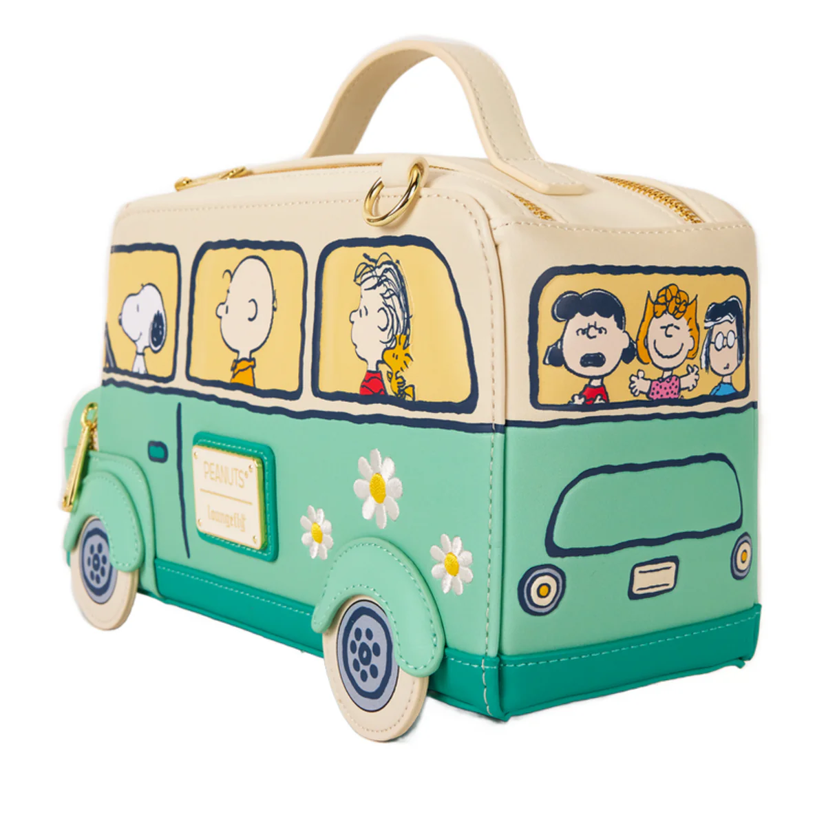 Loungefly Peanuts Gang Road Trip Bus Light Up Figural Crossbody Bag with Adjustable Strap - Green/Beige - Image 4